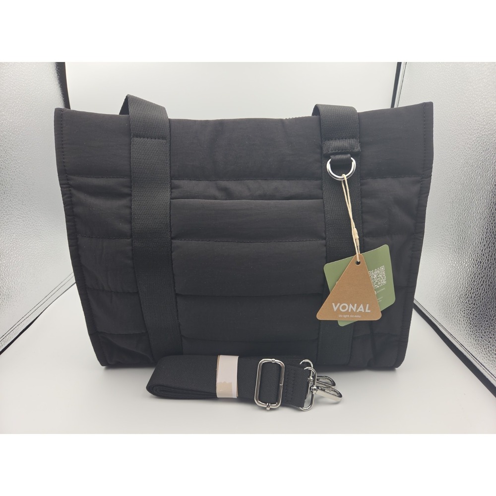 Work Tote Bag for Women, Lightweight Puffer Tote Crossbody with Zipper Black